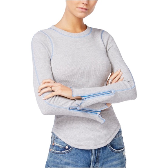 Free People Tops - Free People | Gray & Blue Zip To It Thermal Tee M